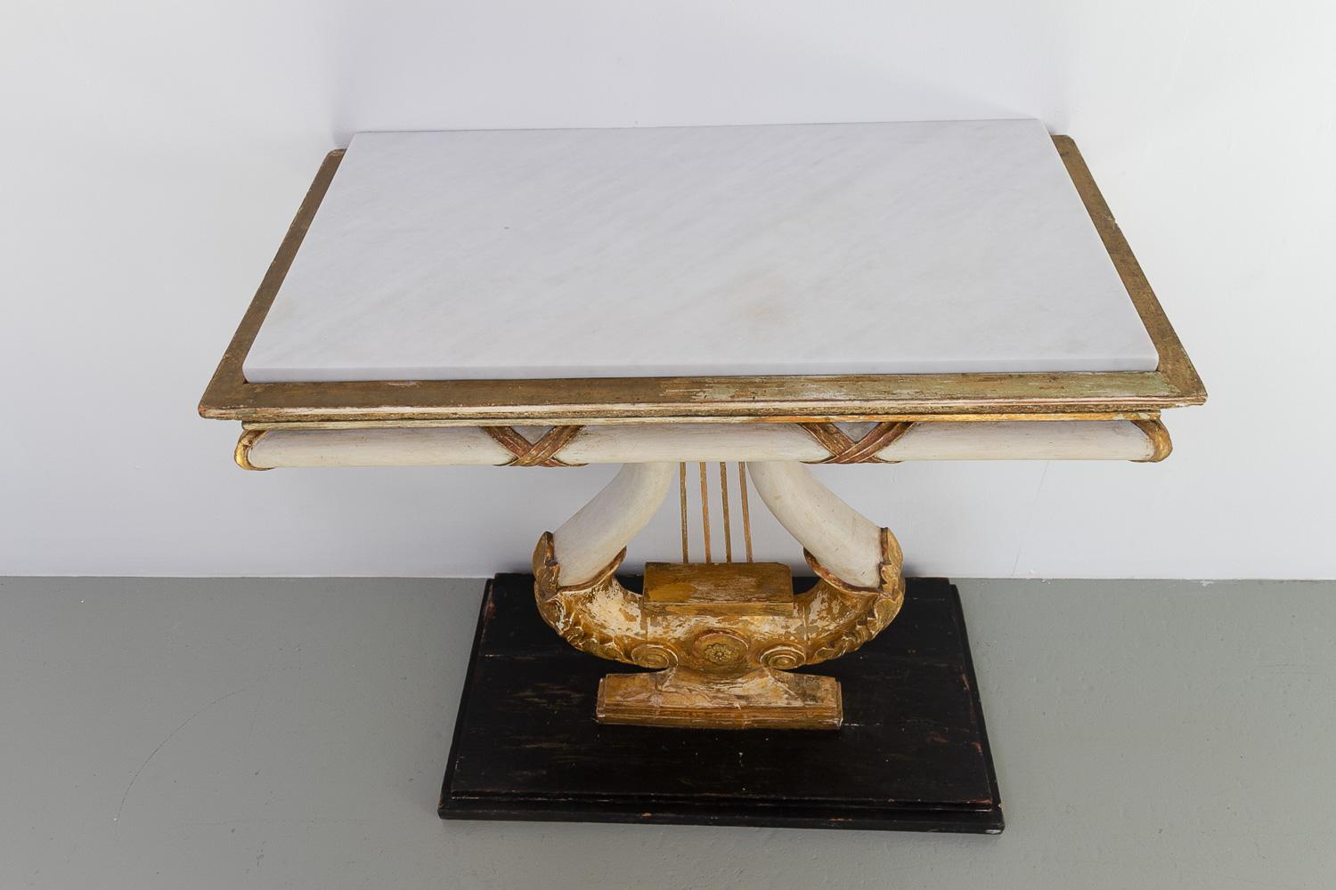 Swedish Gustavian Giltwood Console Table with Lyre and Marble Top, 1800s. For Sale 3