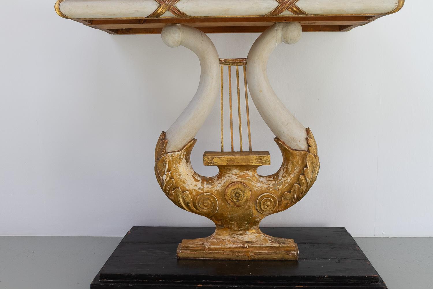 Swedish Gustavian Giltwood Console Table with Lyre and Marble Top, 1800s. For Sale 5