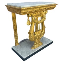 Swedish Gustavian Giltwood Console Table with Lyre and Marble Top