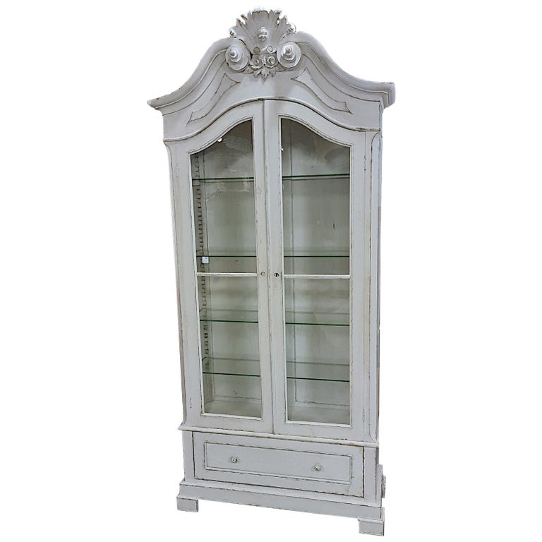 Swedish Gustavian Glass Front Vitrine Display Cabinet Armoire Linen Press,  1800s For Sale at 1stDibs