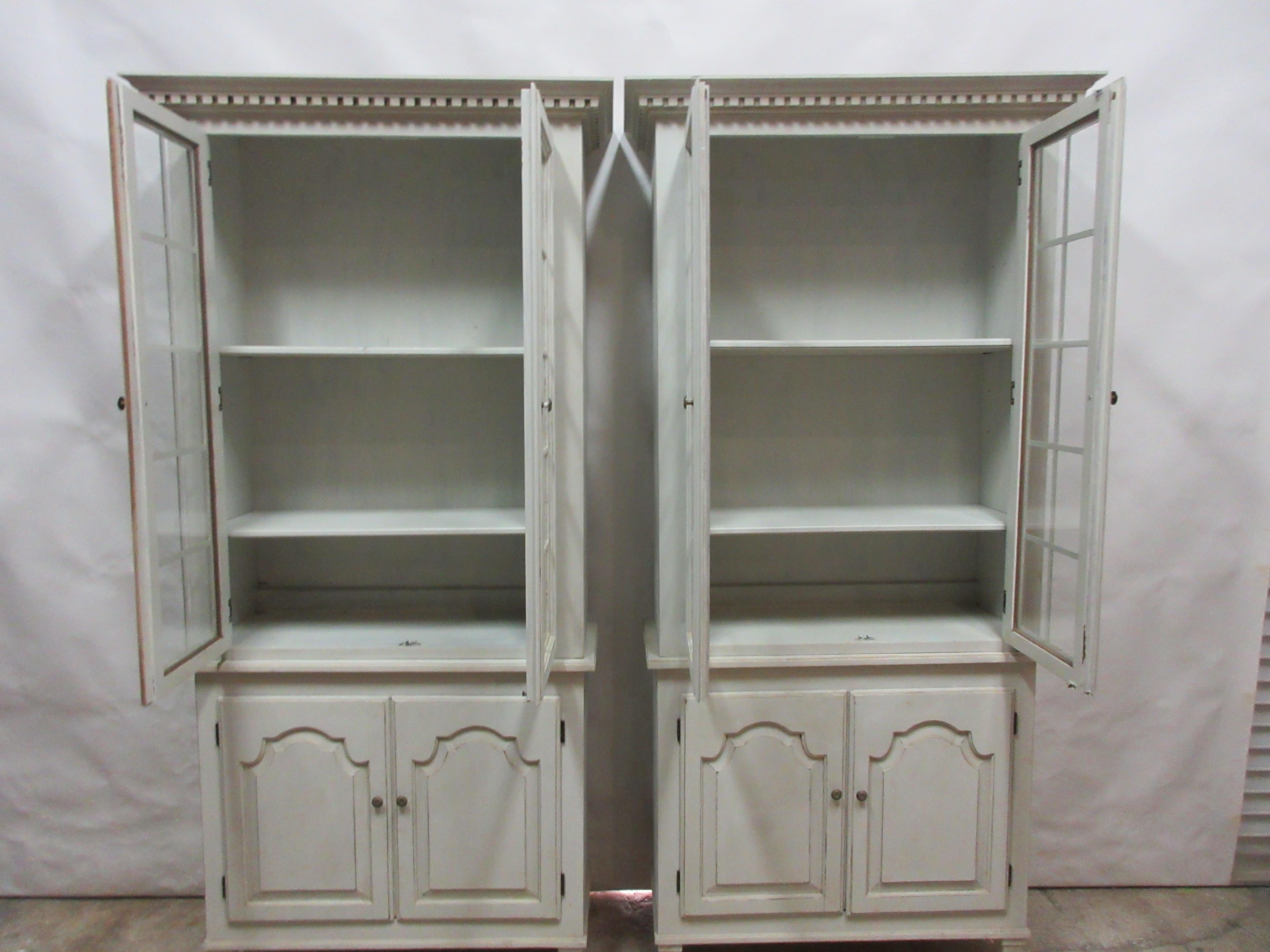 This set of 2 Swedish Gustavian Glass Top Cabinets have been restored and repainted with Milk Paints 