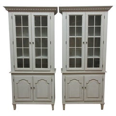 Swedish Gustavian Glass Top Cabinets Pair