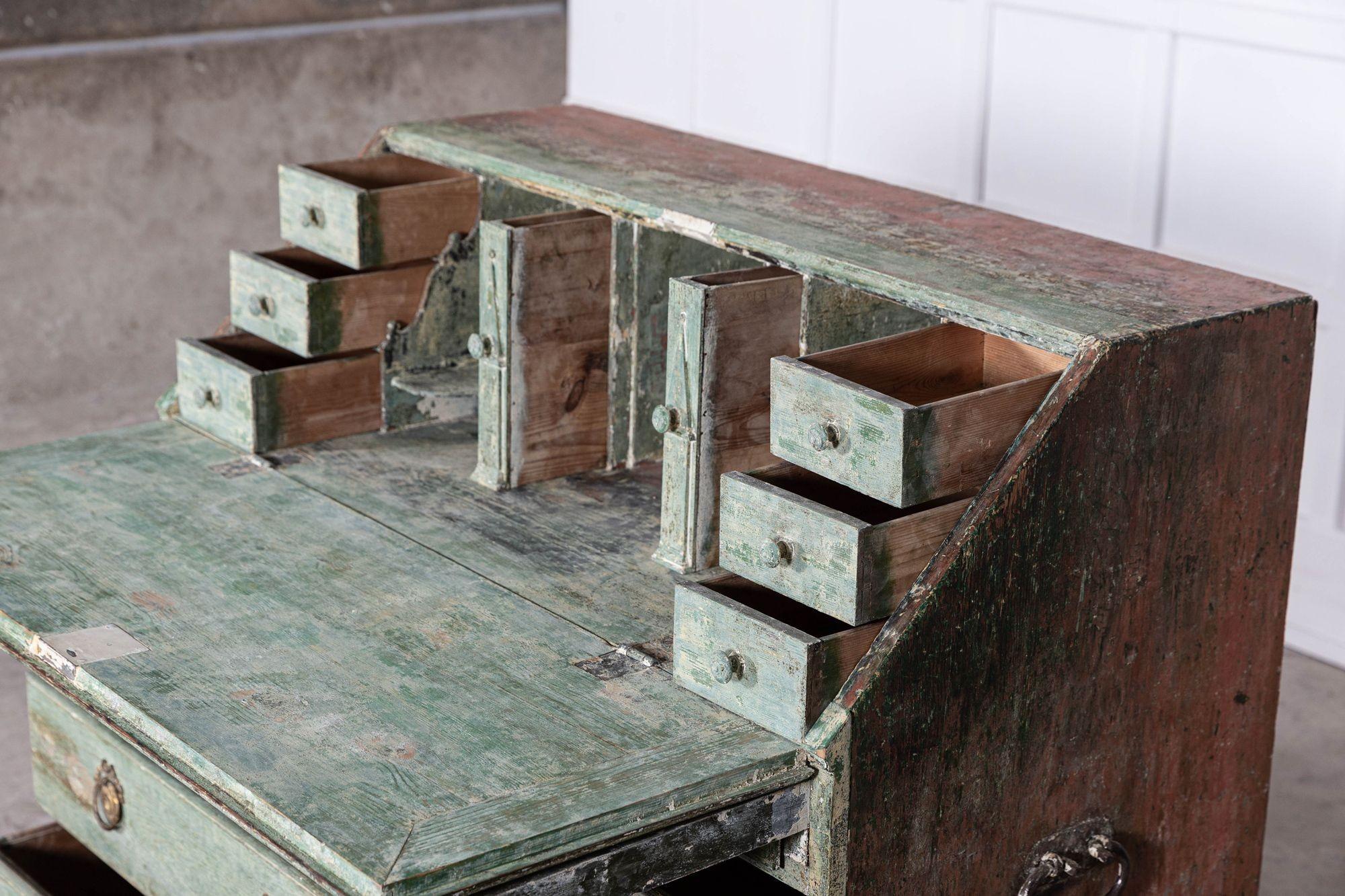 Swedish Gustavian Green Dry Scraped Bureau For Sale 3