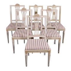 Swedish Gustavian Grey Dining Chairs Lindome Style Set of 6, Mid-20th Century