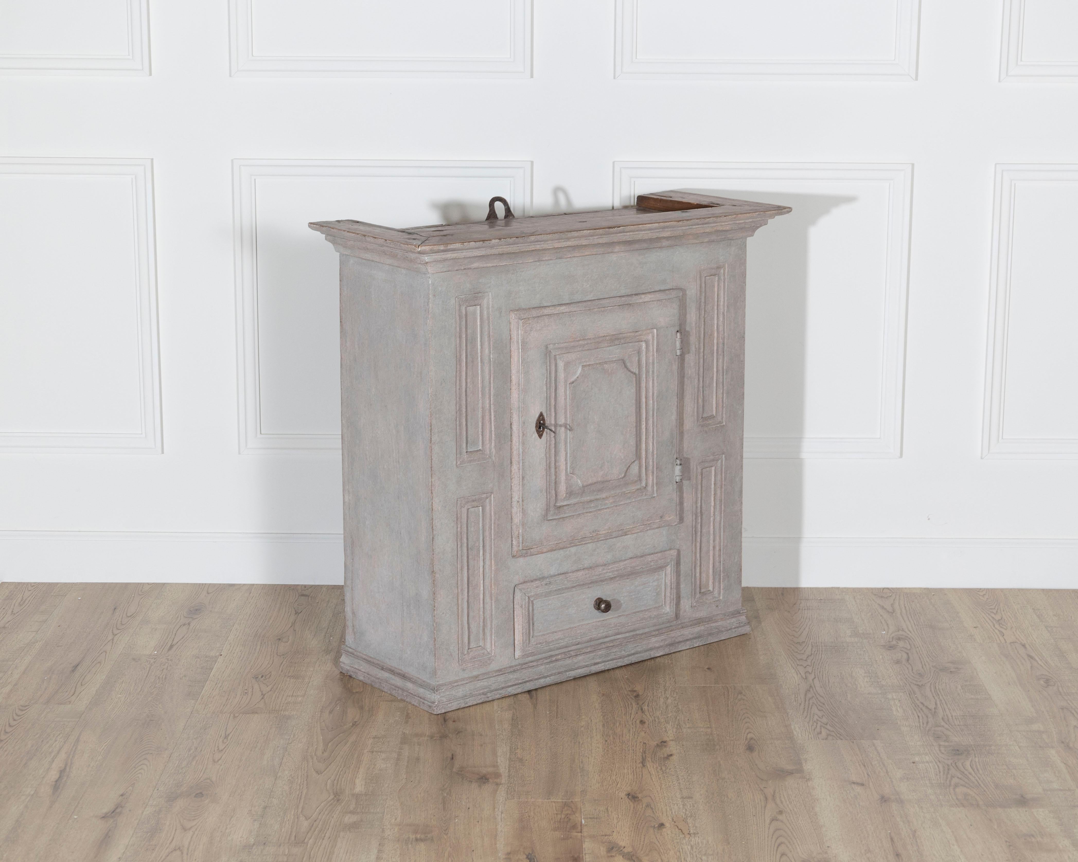 19th Century Swedish Gustavian Grey Hanging Kitchen Cabinet, Circa 1800 For Sale