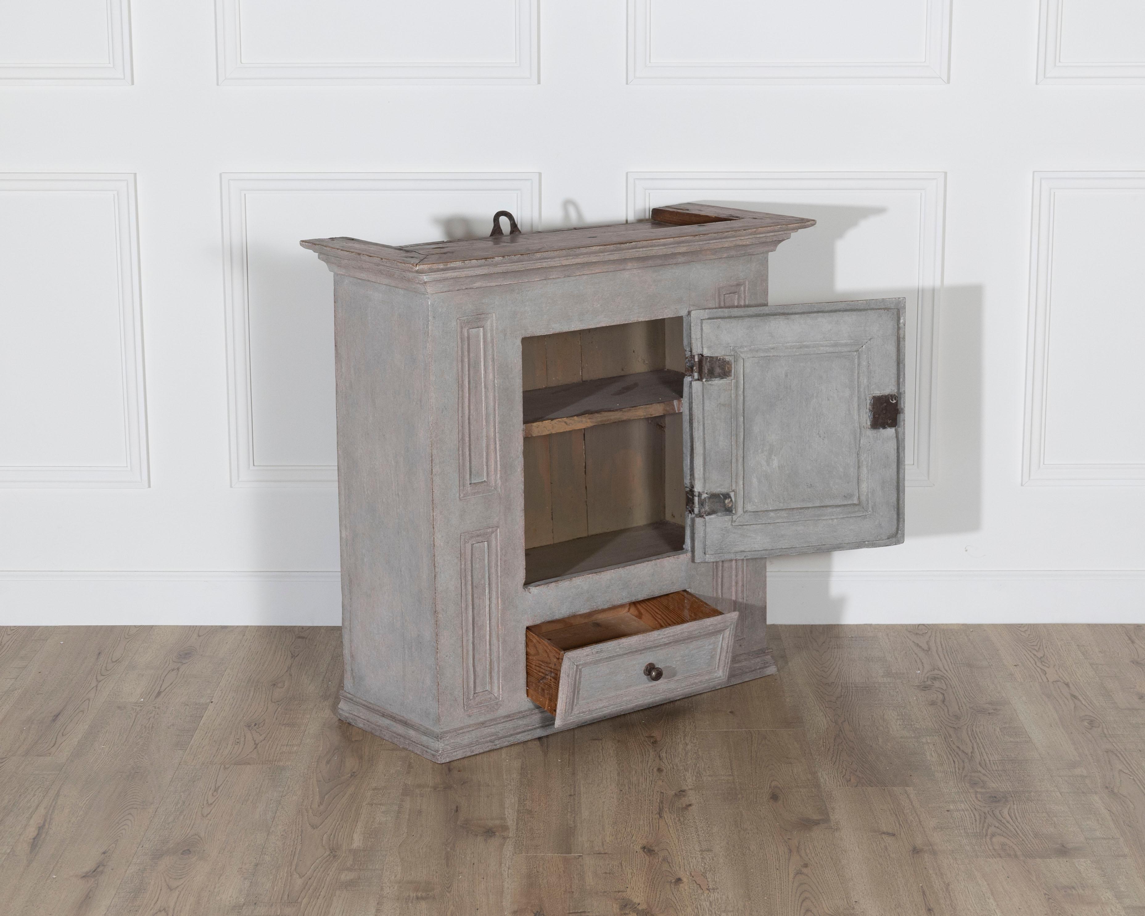 Pine Swedish Gustavian Grey Hanging Kitchen Cabinet, Circa 1800 For Sale