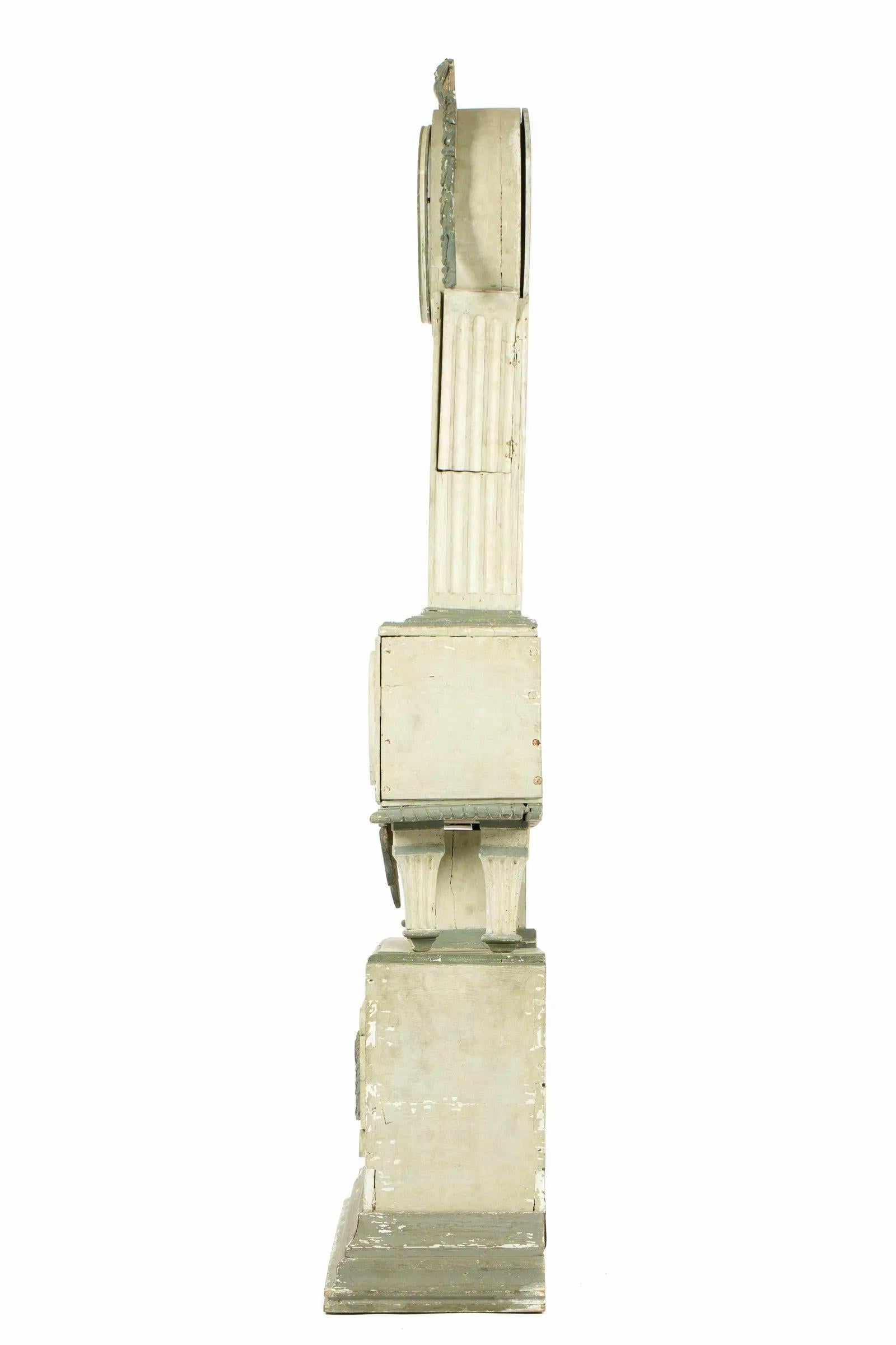 18th Century and Earlier Swedish Gustavian Grey Painted Tall Case Clock For Sale