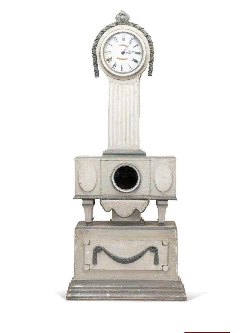 Swedish Gustavian Grey Painted Tall Case Clock For Sale 1