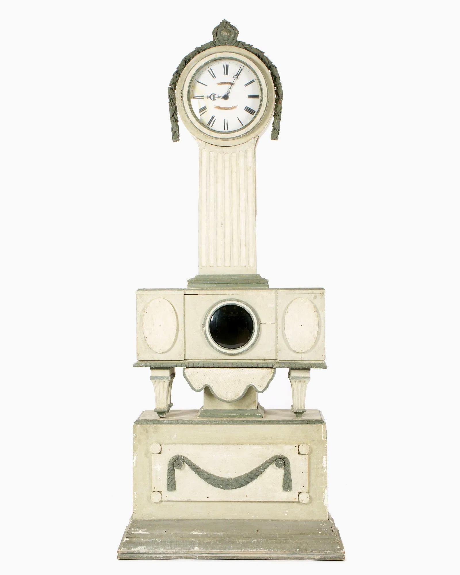 Swedish Gustavian Grey Painted Tall Case Clock For Sale 2