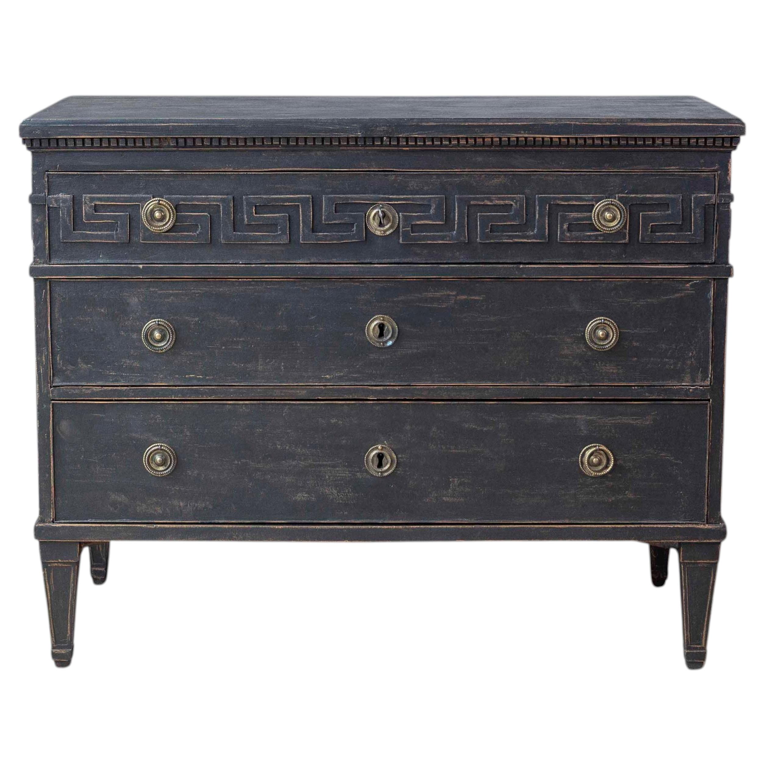 Swedish Gustavian-Inspired Chest of Drawers with Greek Key Motif