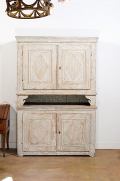 Swedish Gustavian Late 18th Century Painted Cupboard with Reeded Diamond Motifs