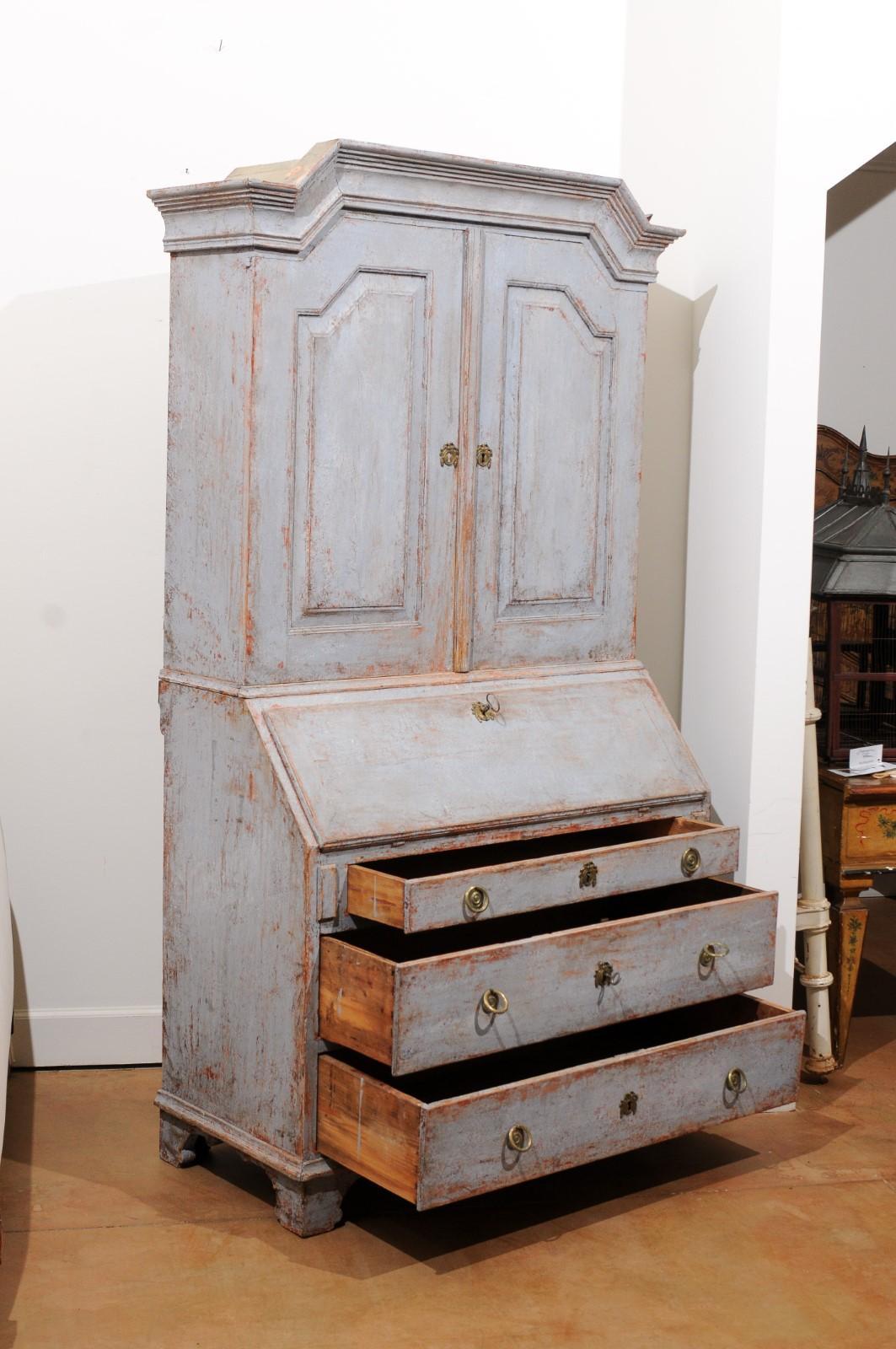 18th Century and Earlier Swedish Gustavian Late 18th Century Tall Painted Secretary with Slanted Desk