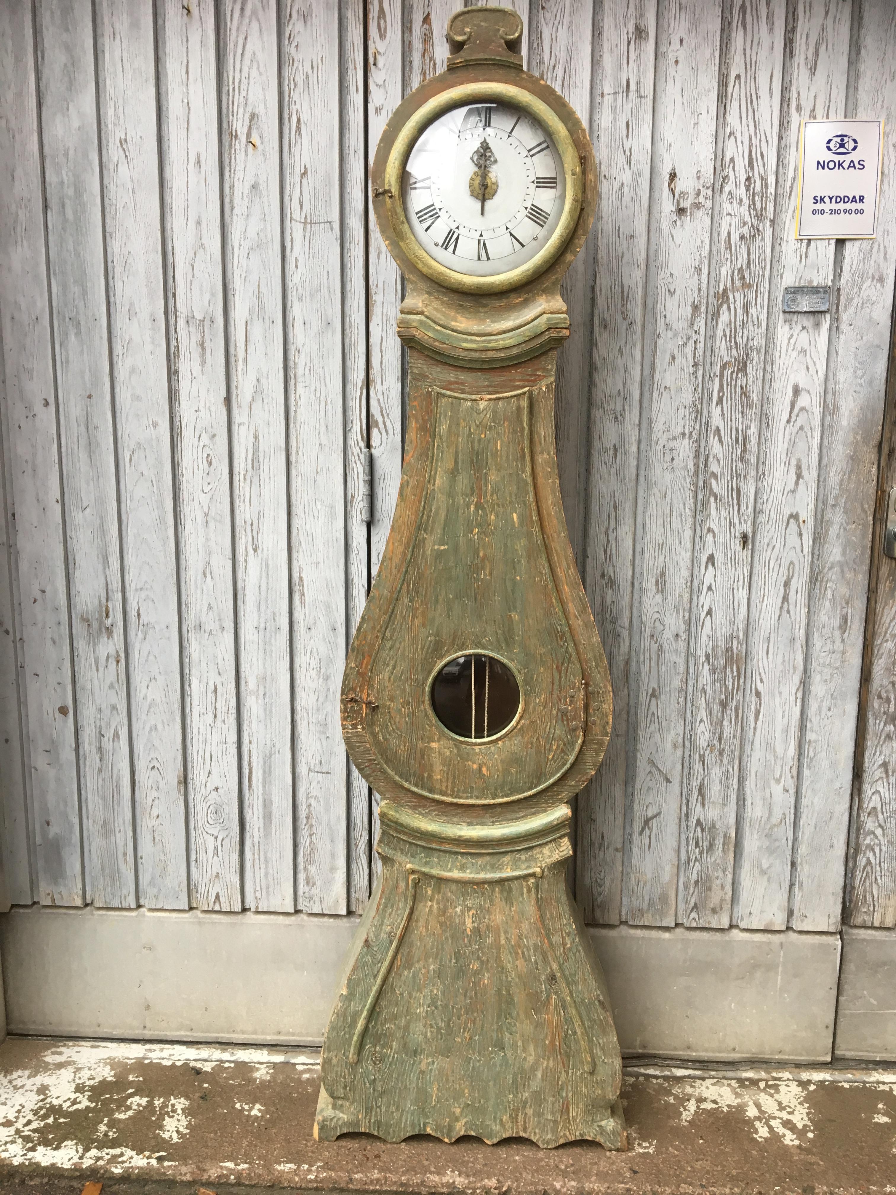 Swedish Gustavian Long Case Clock Original Paint, Early 19th Century 1