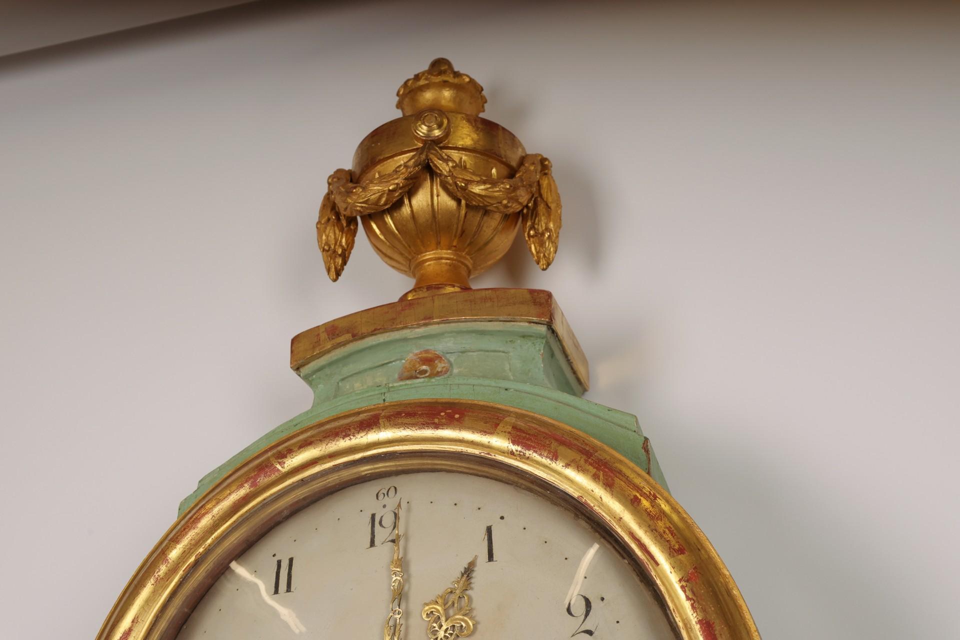 Carved Swedish Gustavian Longcase Clock For Sale