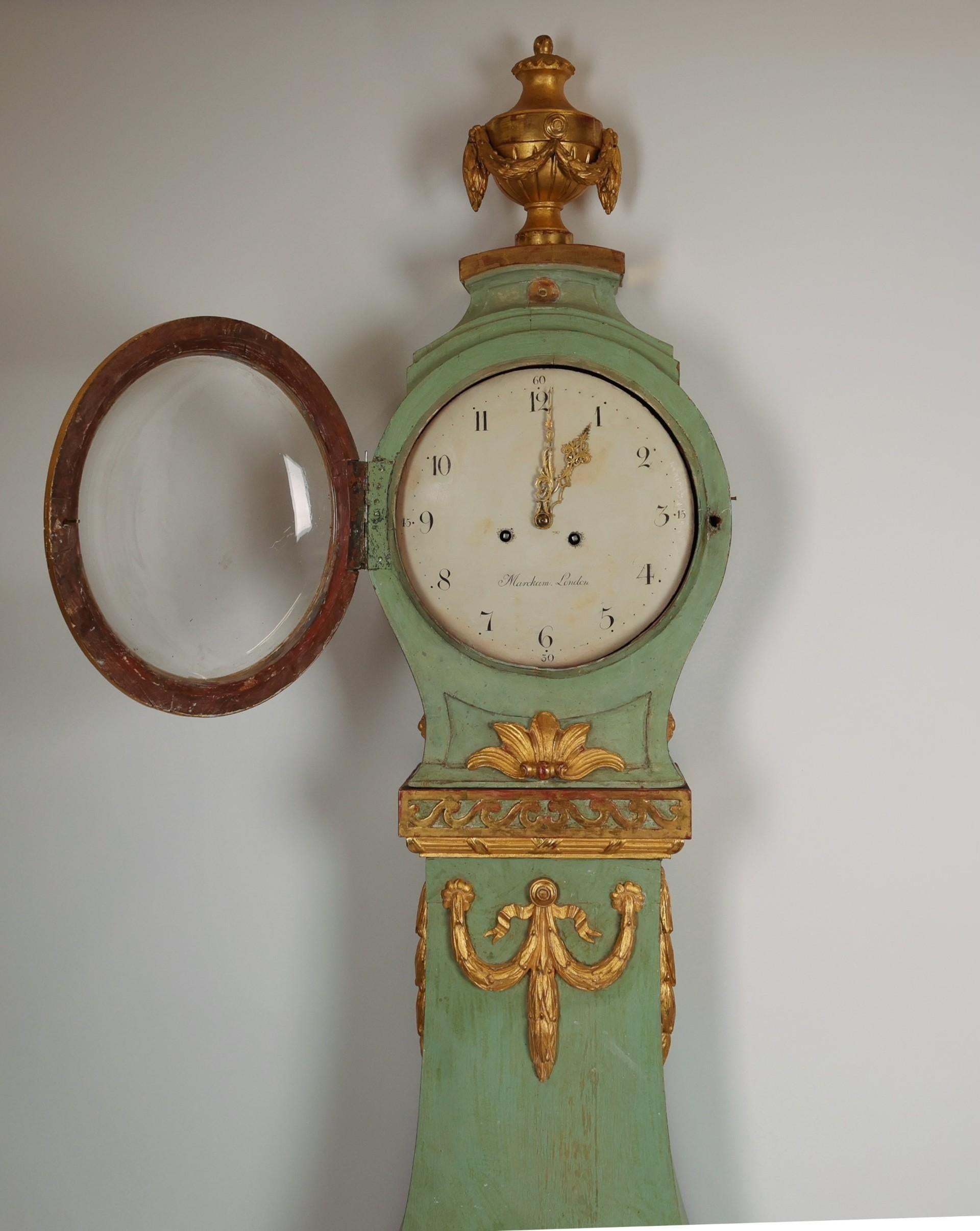 Blown Glass Swedish Gustavian Longcase Clock For Sale