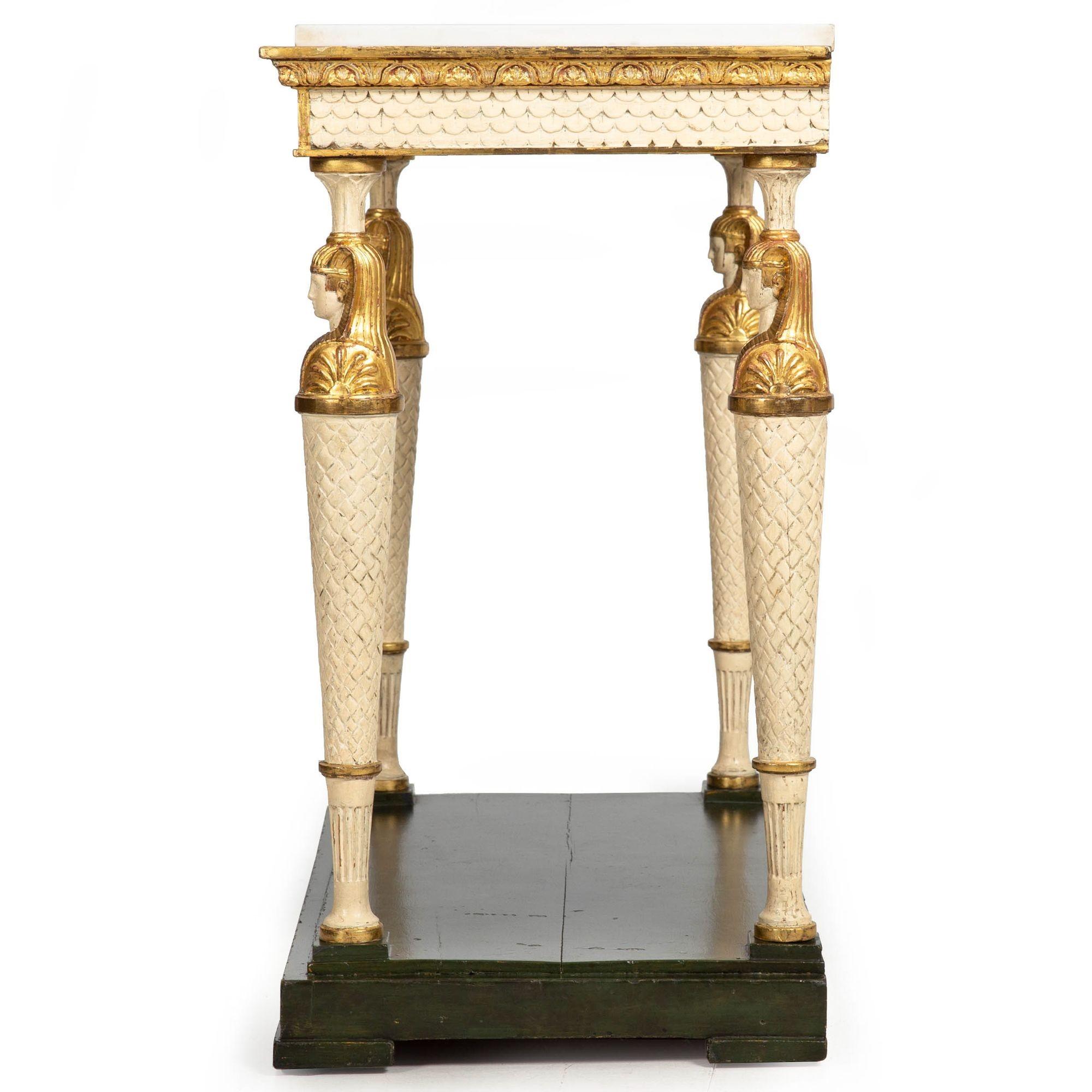 19th Century Swedish Gustavian Marble Top Egyptian Pharaoh Mask Pier Table circa 1820 For Sale