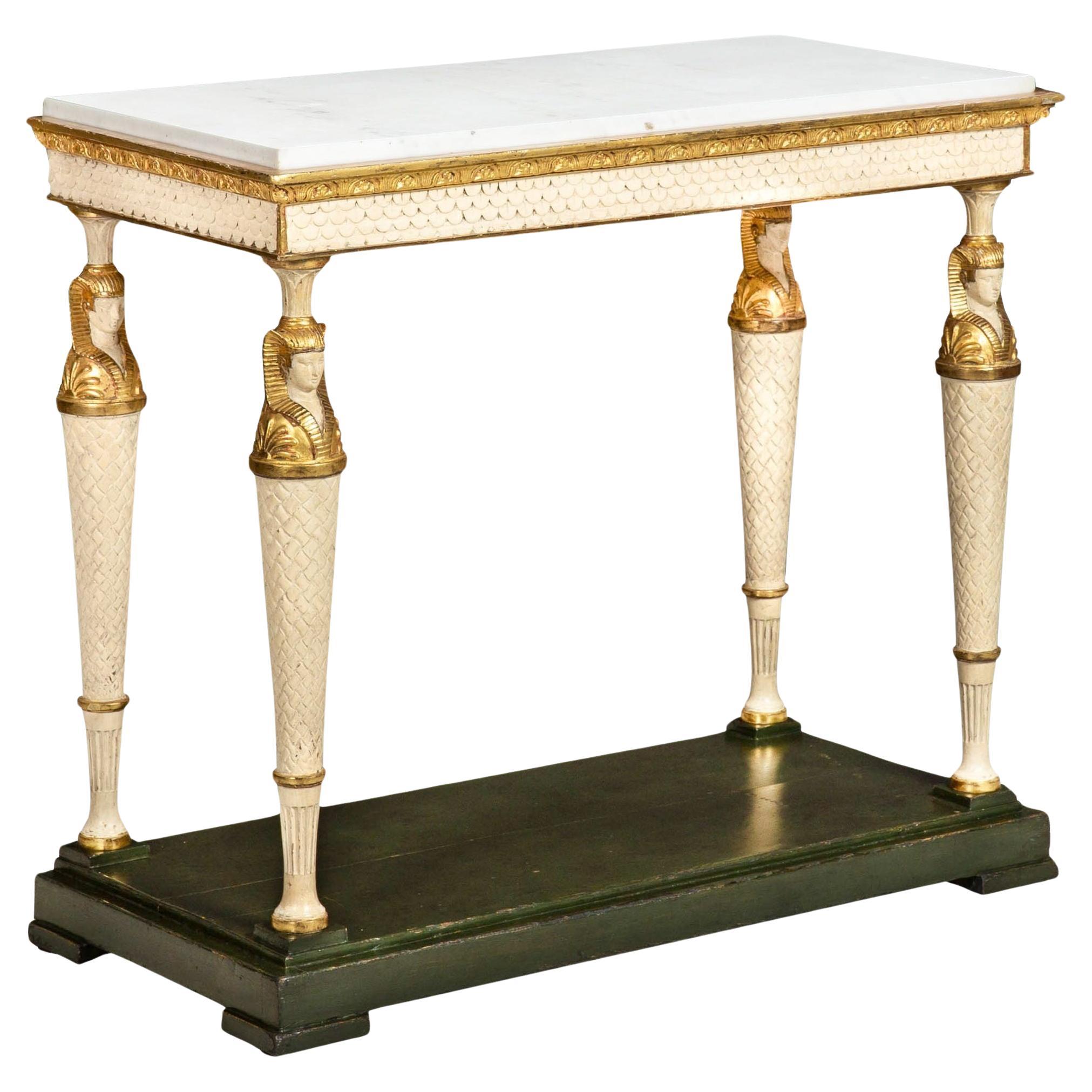 Swedish Gustavian Marble Top Egyptian Pharaoh Mask Pier Table circa 1820 For Sale