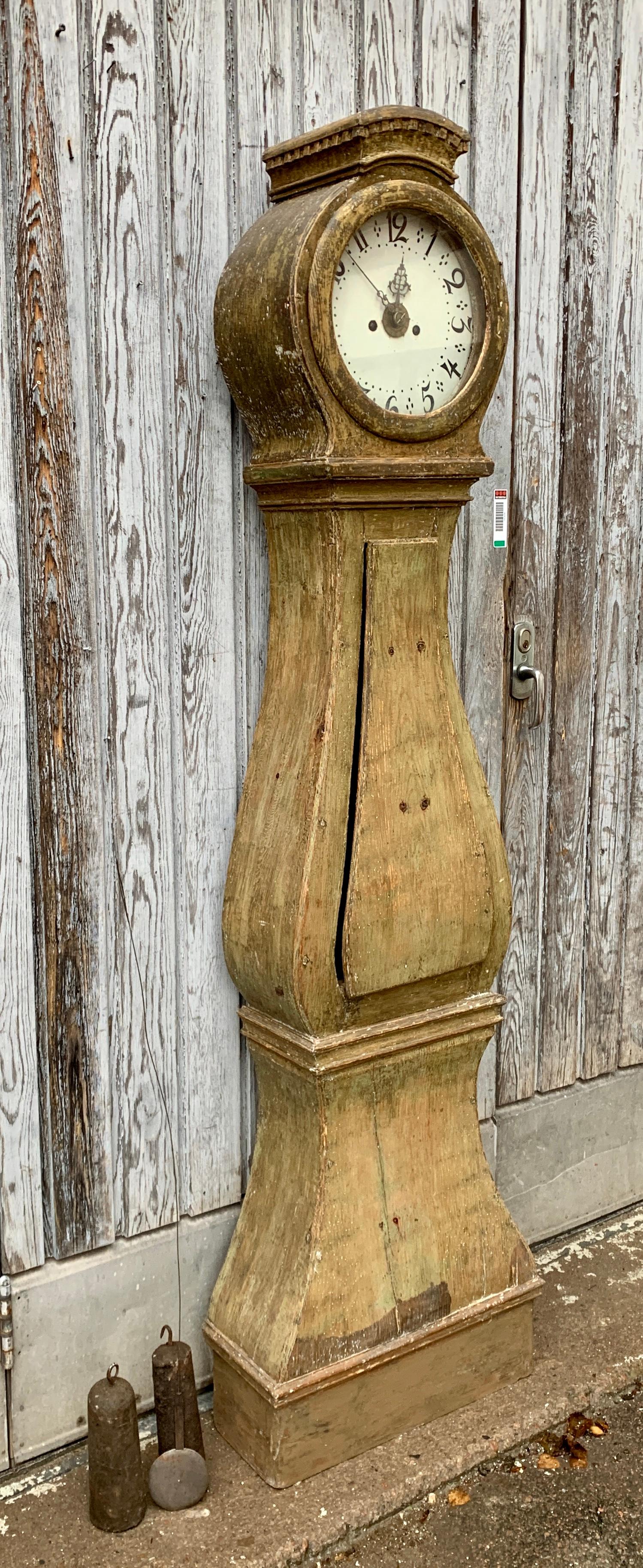 Pine Swedish Gustavian Mora Clock in Original Paint