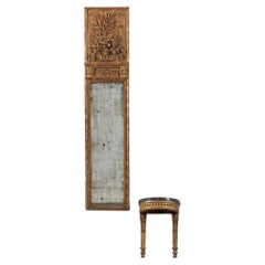 Swedish Gustavian Neoclassical Gilded Pier Mirror With Associated Marble Topped 