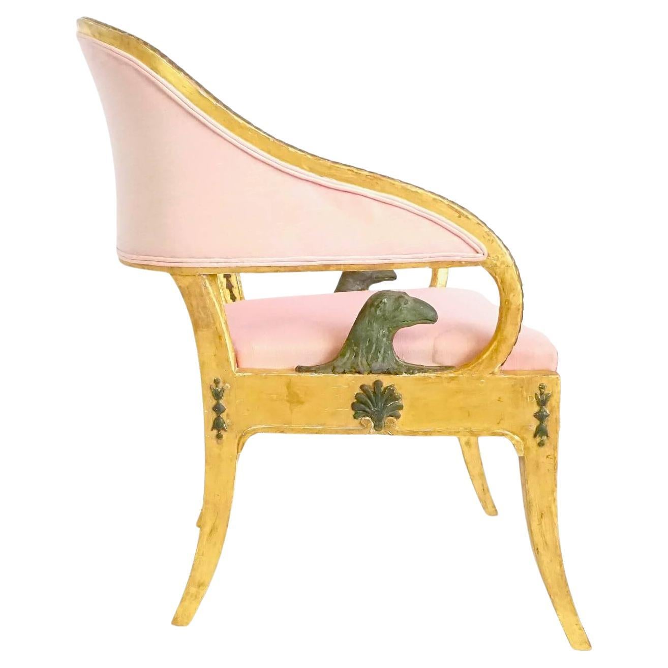 Fauteuil en bois doré de style néoclassique gustavien suédois par Ephraim Ståhl, vers 1800