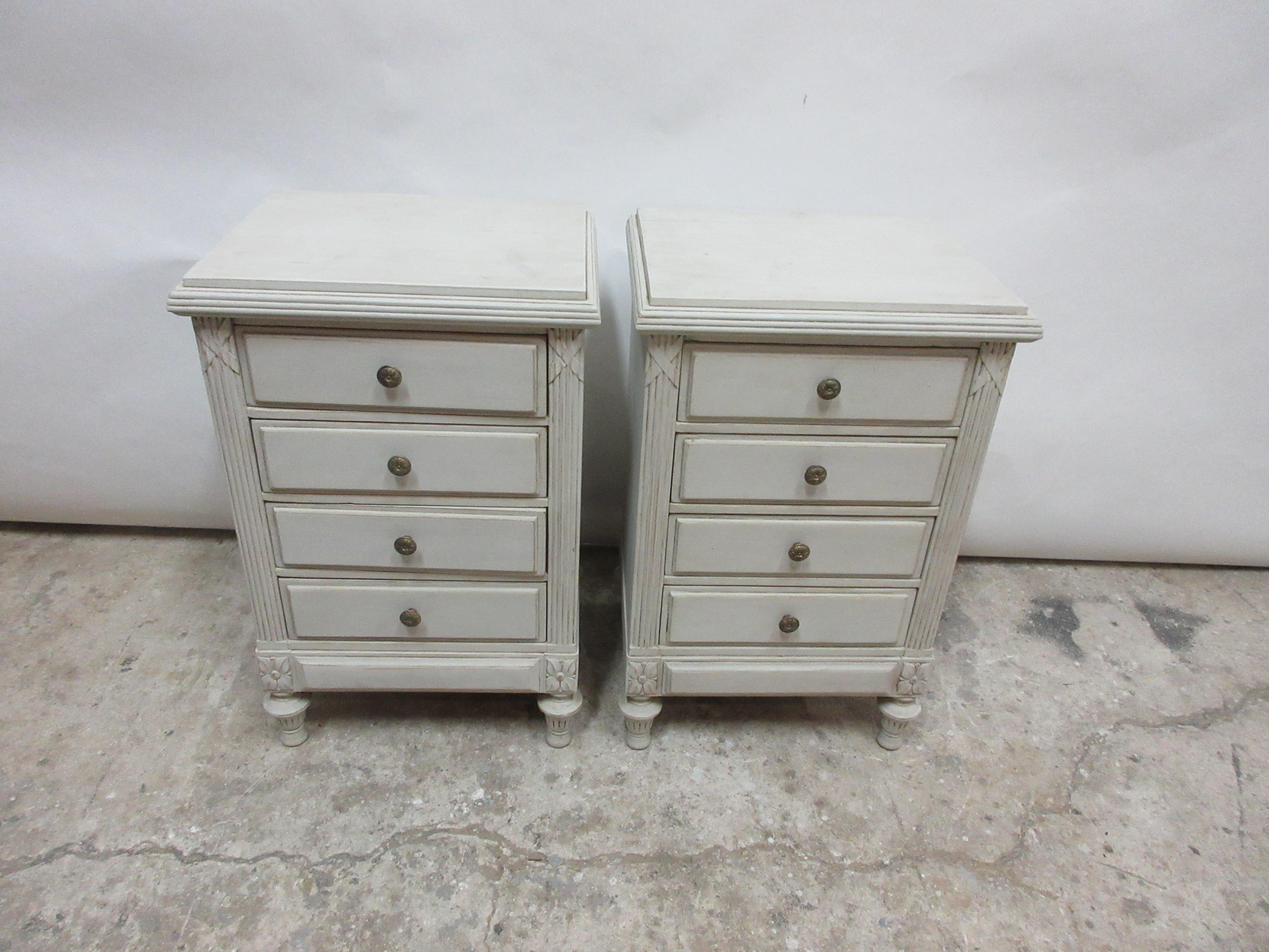This is a set of 2 Swedish Gustavian nightstands, they have been restored and repainted with milk paints 