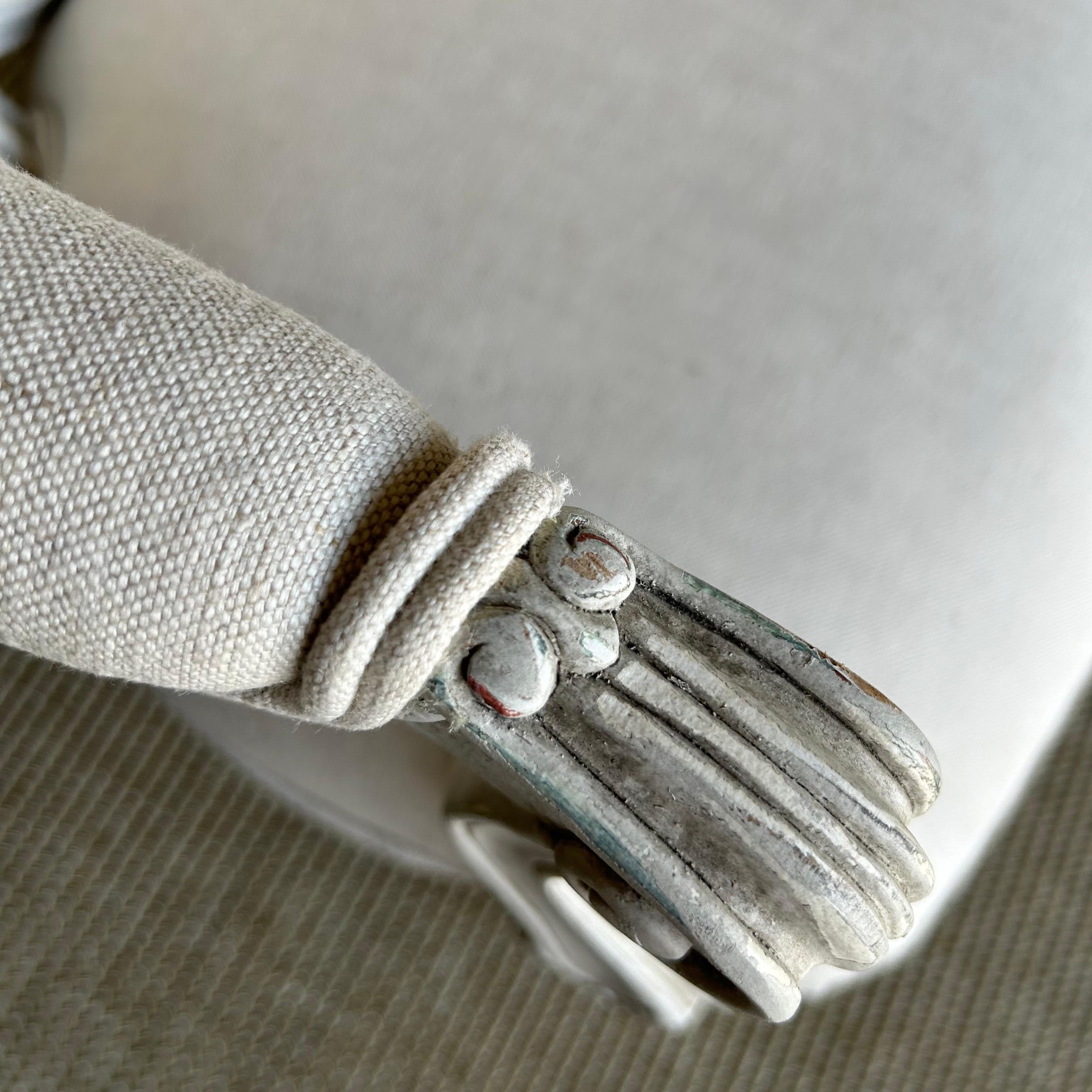 Swedish Gustavian Open Arm Chair Upholstered in Linen For Sale 5