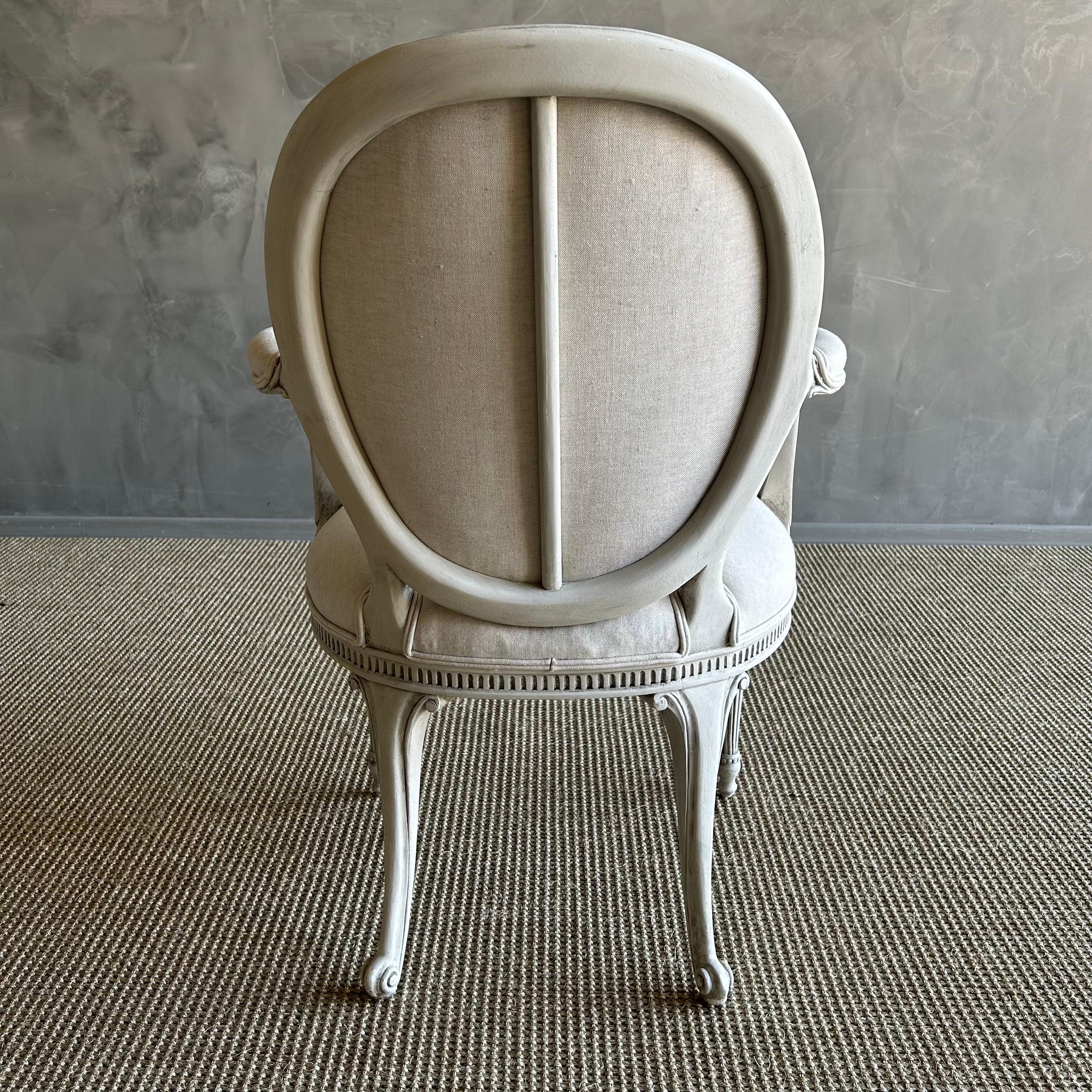 Swedish Gustavian Open Arm Chair Upholstered in Linen For Sale 6