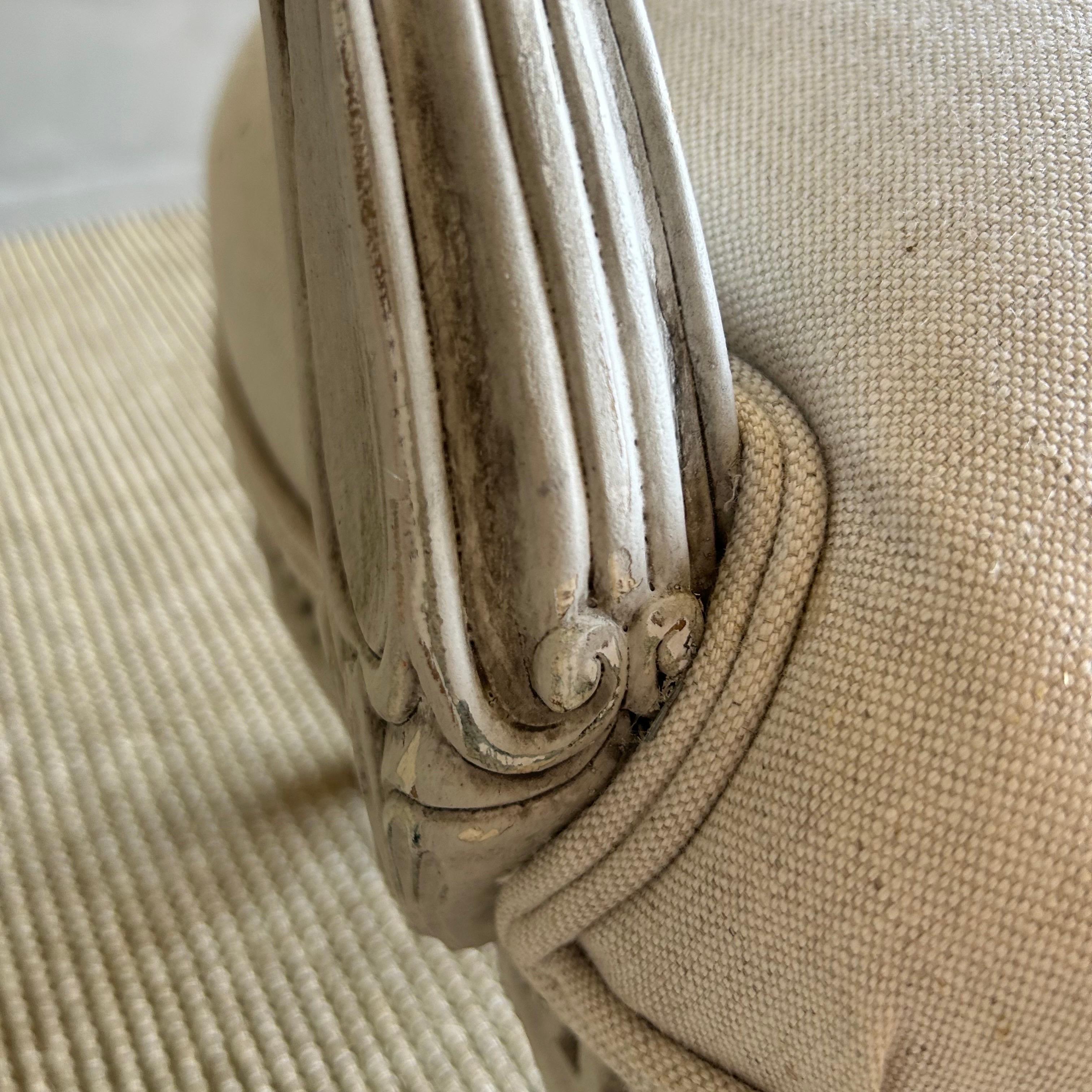 Swedish Gustavian Open Arm Chair Upholstered in Linen For Sale 4