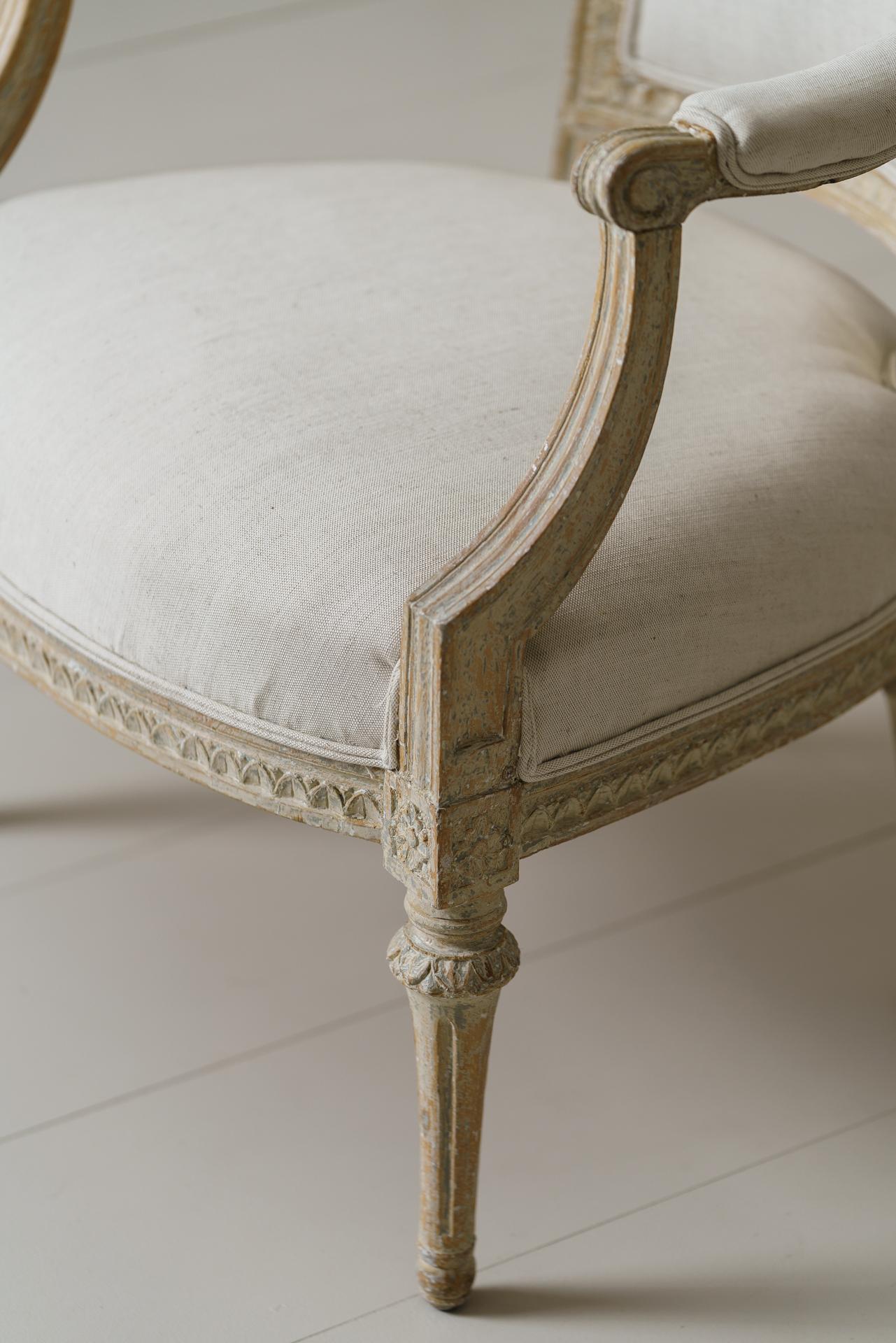 18th Century and Earlier Swedish Gustavian Original Paint Armchair by Johan Erik Höglander