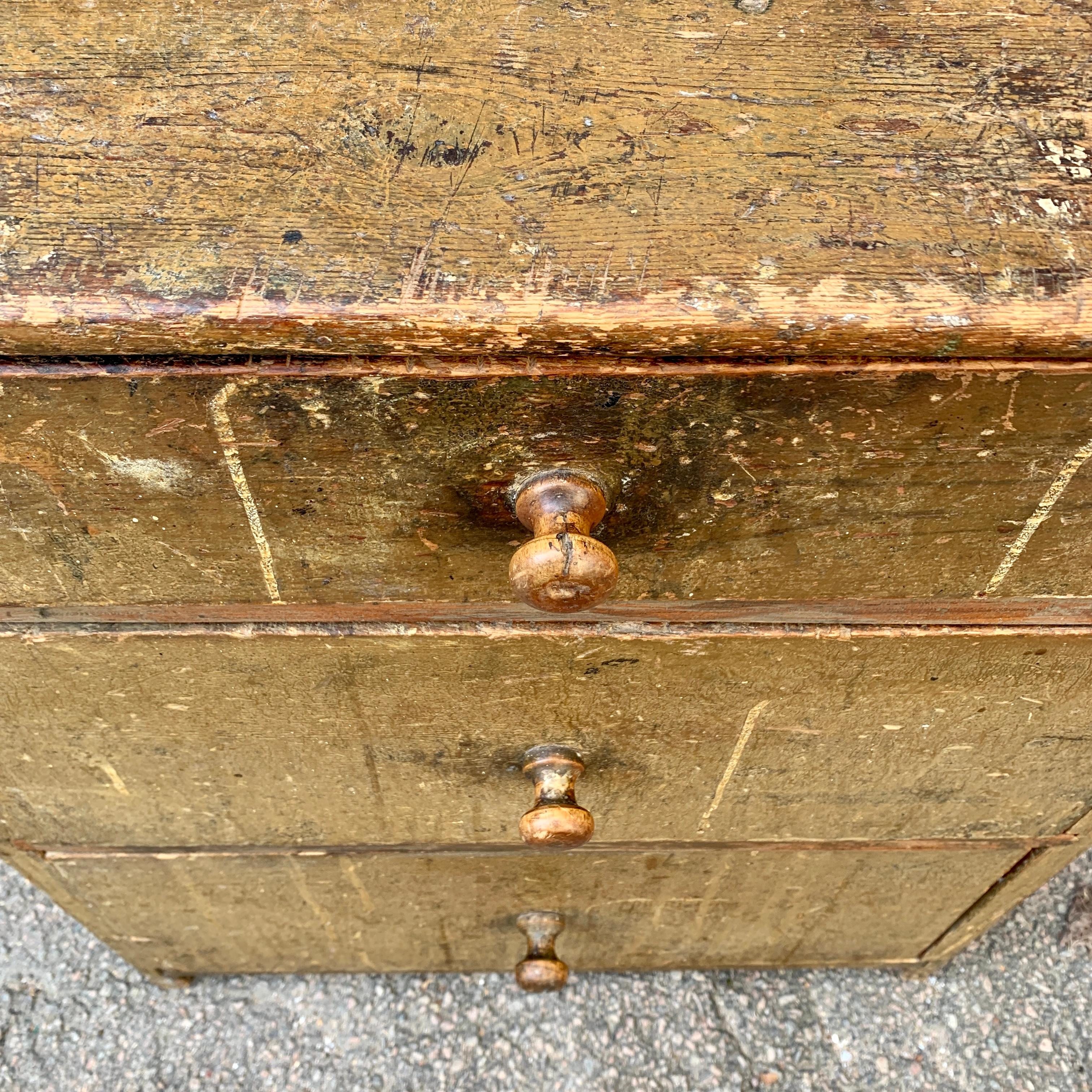 Swedish Gustavian Original Painted 3 Drawers Dresser 7