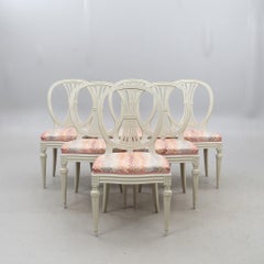 Swedish Gustavian Oval back Dining Chairs White Set of 6 mid C20th