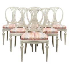 Swedish Gustavian Oval back Dining Chairs White Set of 6 mid C20th