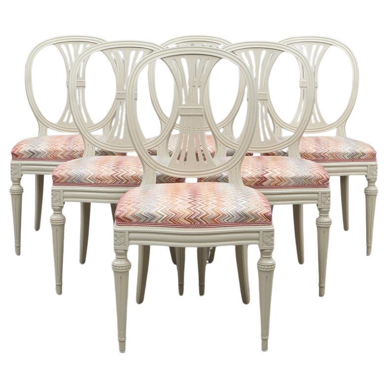 Swedish Gustavian Oval back Dining Chairs White Set of 6 mid C20th For Sale