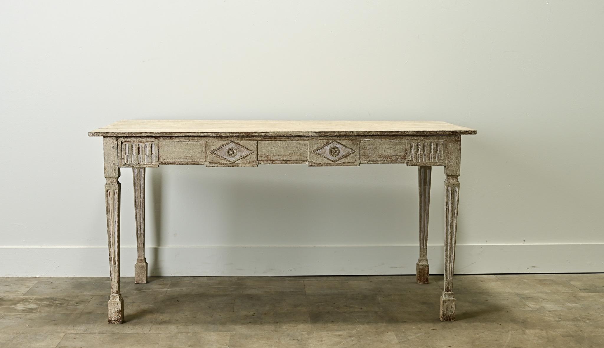 Hand-Carved Swedish Gustavian Painted Center Table For Sale