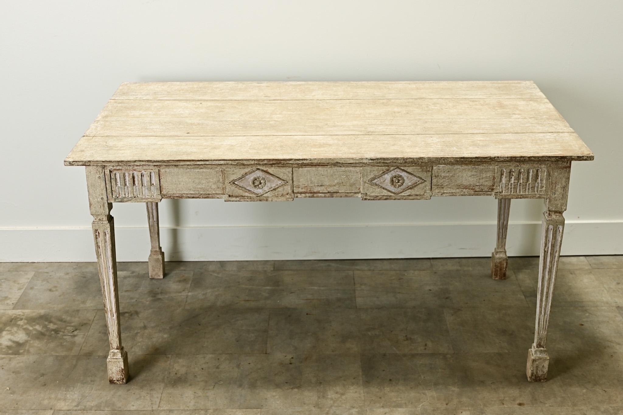 Wood Swedish Gustavian Painted Center Table For Sale