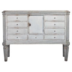 Swedish Gustavian Painted Chest of 9 Drawers Commode Tallboy 1870 Grey White