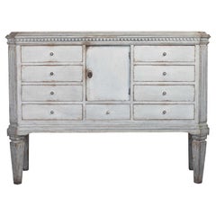 Antique Swedish Gustavian Painted Chest of 9 Drawers Commode Tallboy 1870 Grey White