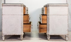 Swedish Gustavian Painted Chest of Drawers Commode Black Top Grey White Pair