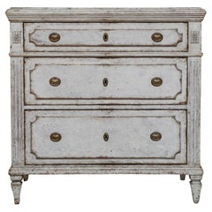 Commode suédoise gustavienne peinte grise et blanche, vers 1860
