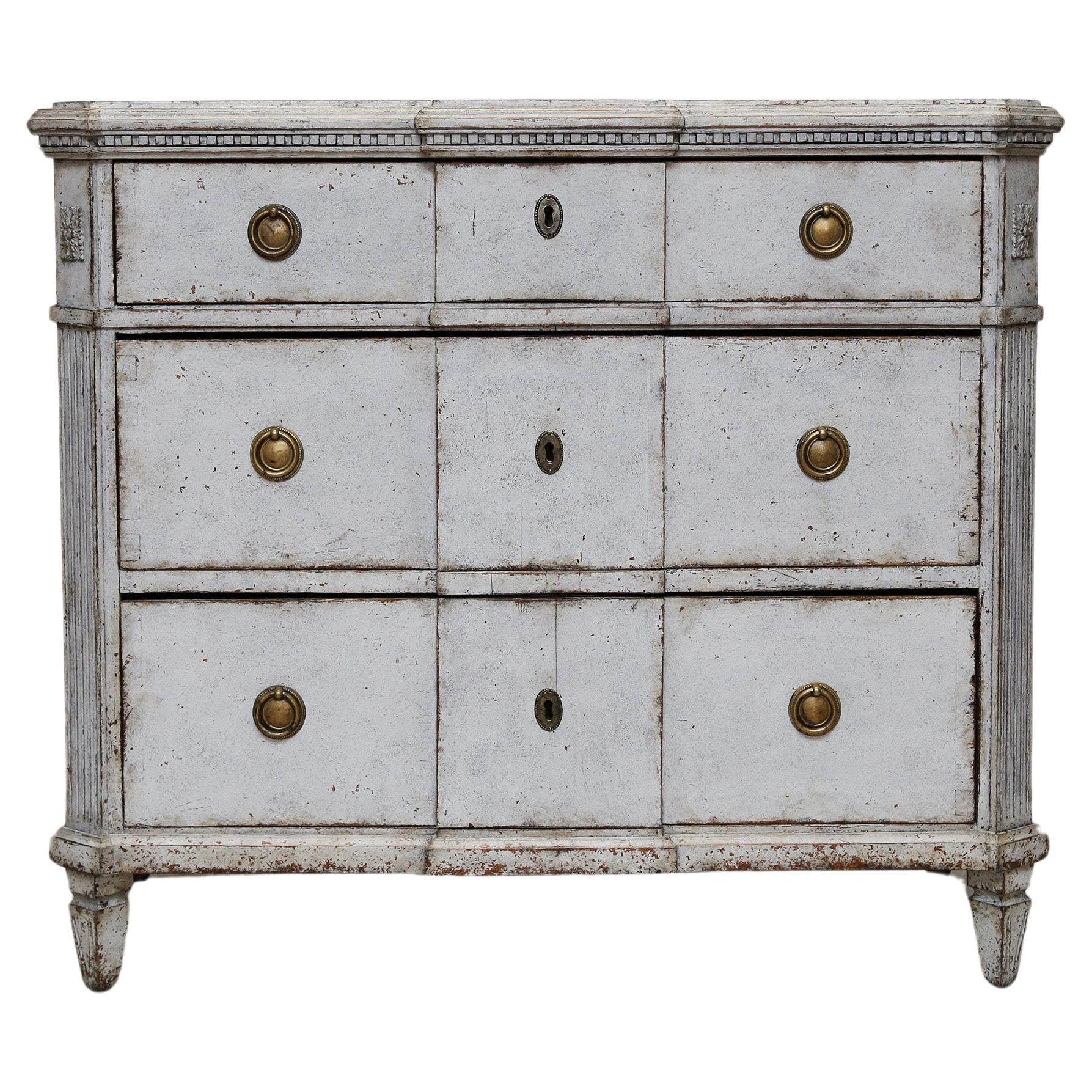 Swedish Gustavian Painted Chest of Drawers Commode Grey White C.1860  For Sale