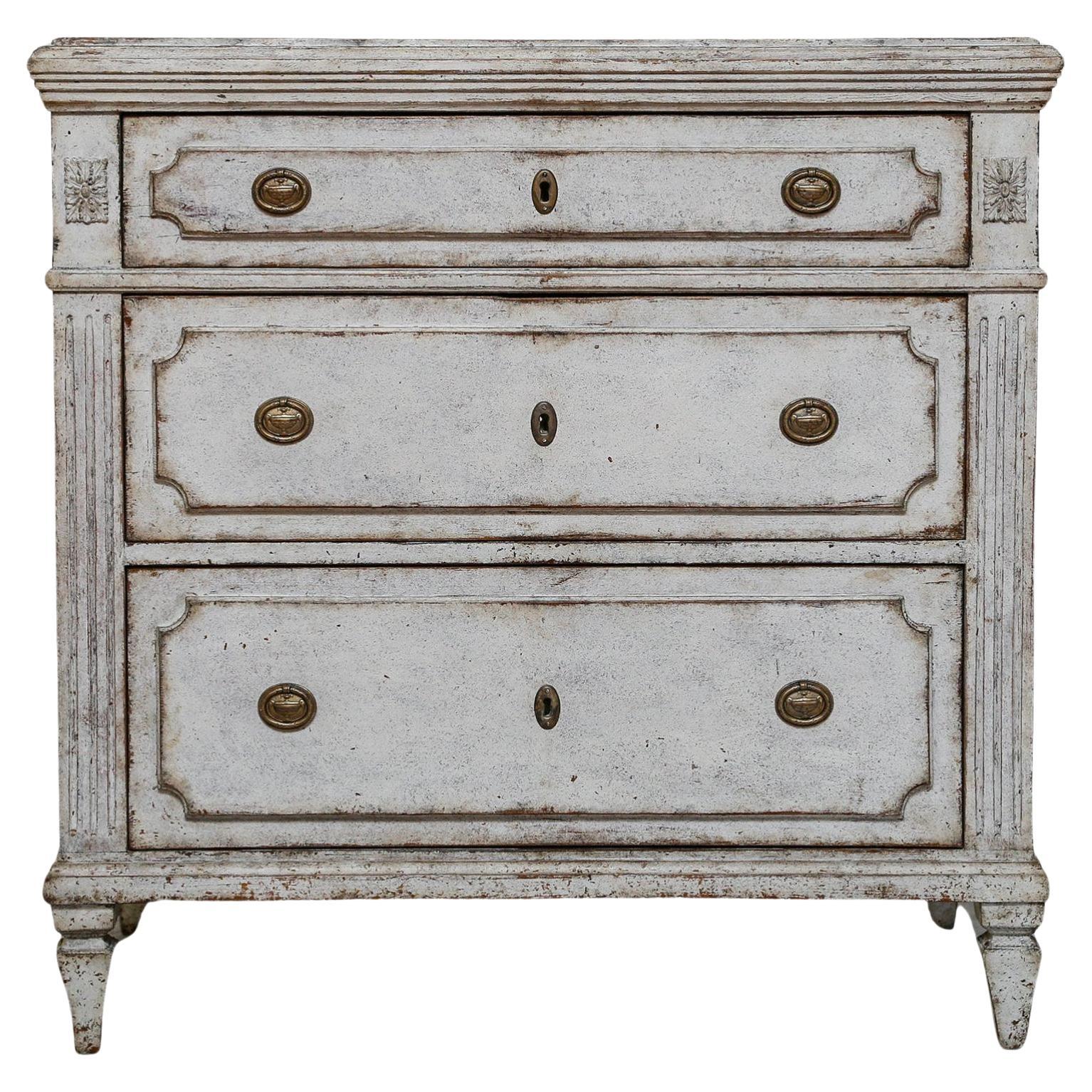 Swedish Gustavian Painted Chest of Drawers Commode Grey White C.1860