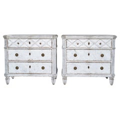 Antique Swedish Gustavian Painted Chest of Drawers Commode Grey White C.1870 