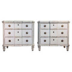 Antique Swedish Gustavian Painted Chest of Drawers Commode Grey White Pair Brakefront