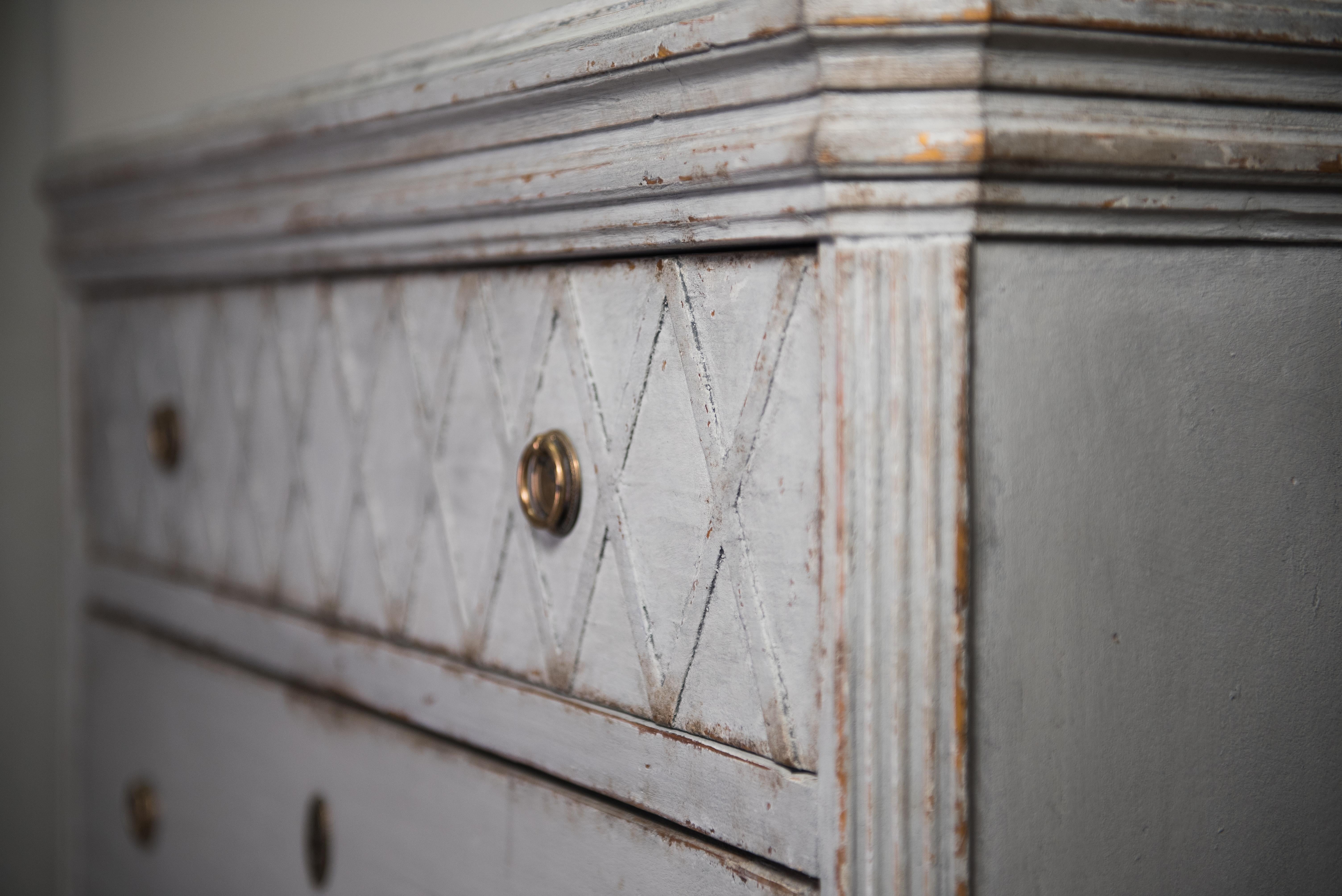 Hand-Painted Swedish Gustavian Painted Chest of Drawers Commode Tallboy 1845 Grey Blue