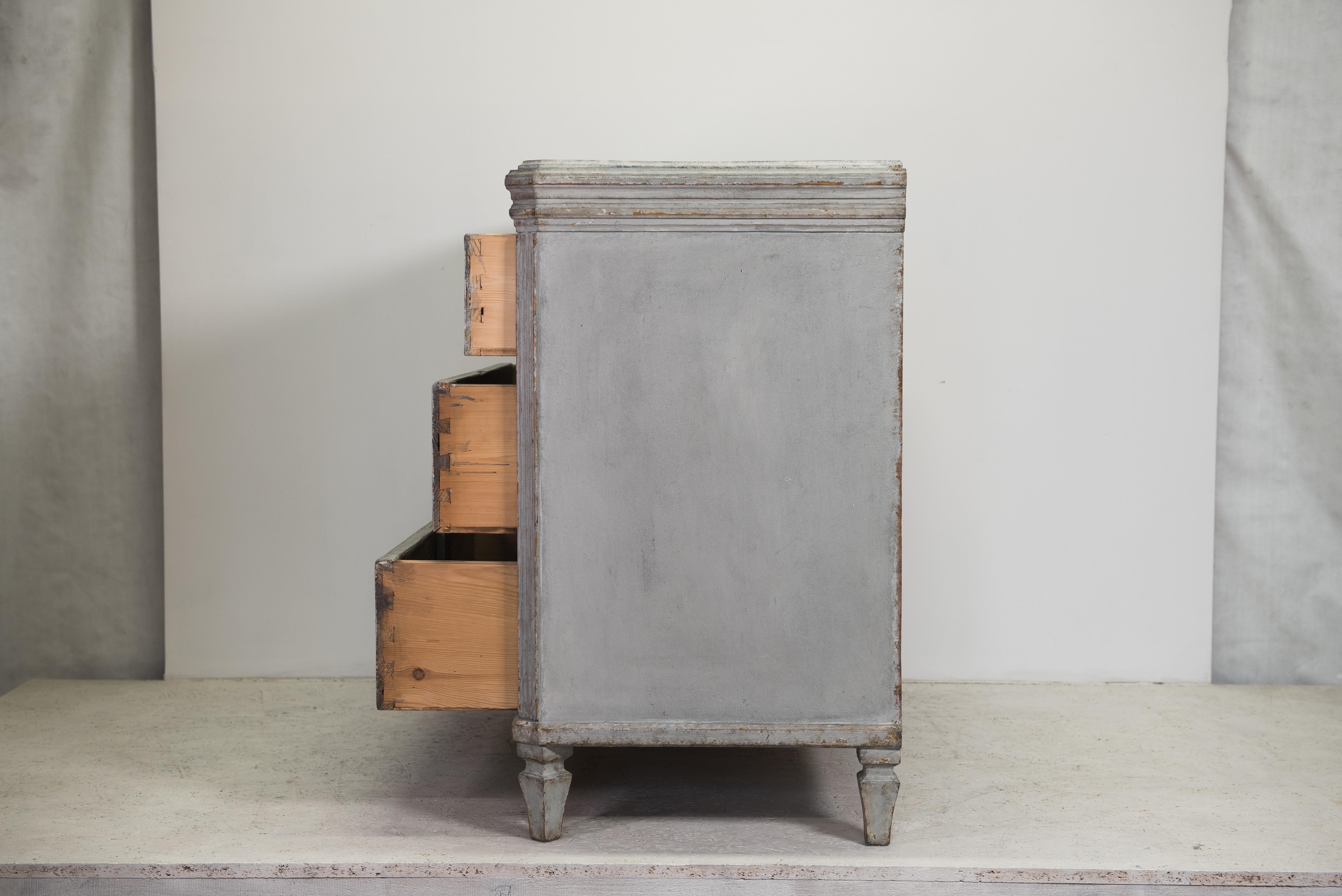 19th Century Swedish Gustavian Painted Chest of Drawers Commode Tallboy 1845 Grey Blue