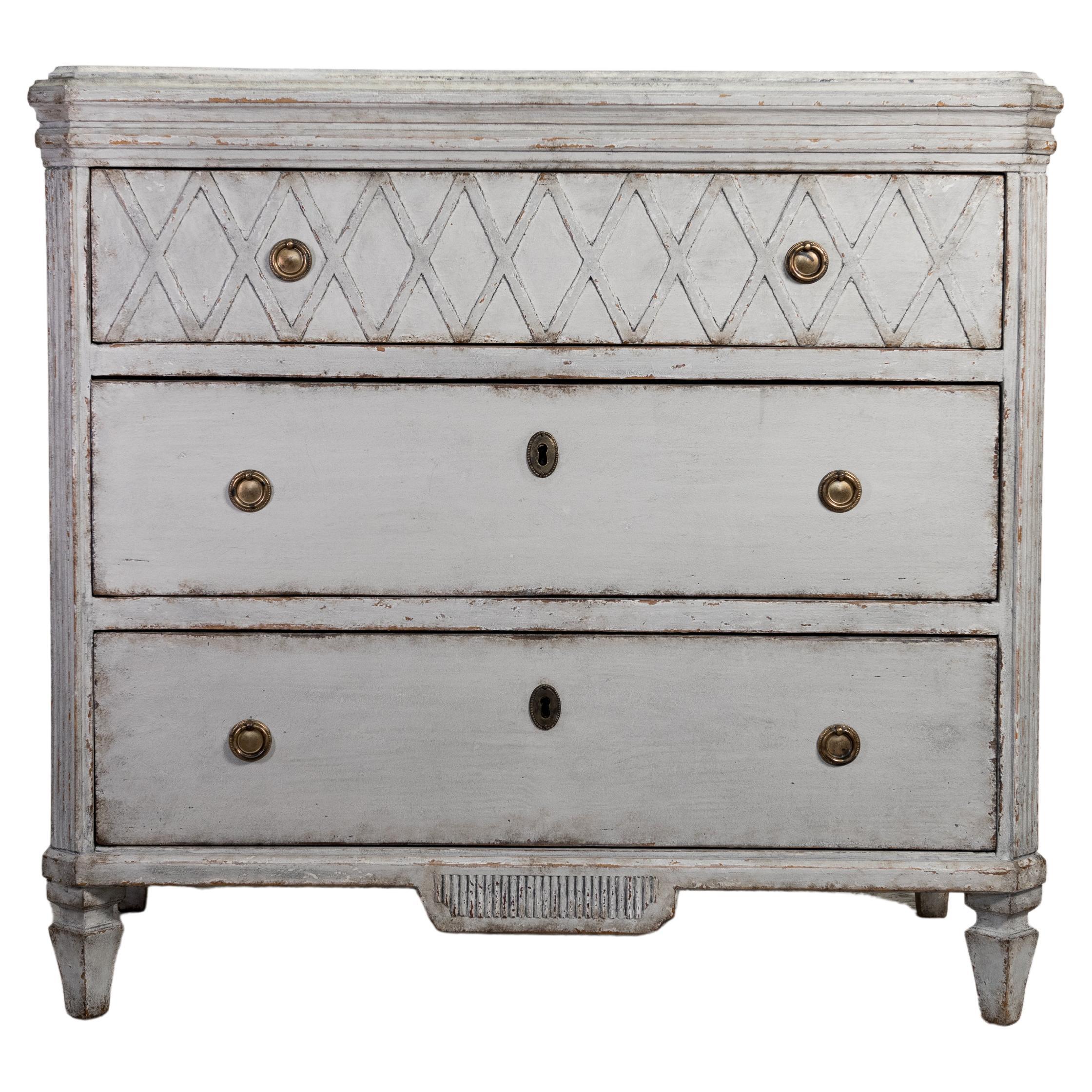 Swedish Gustavian Painted Chest of Drawers Commode Tallboy 1845 Grey Blue