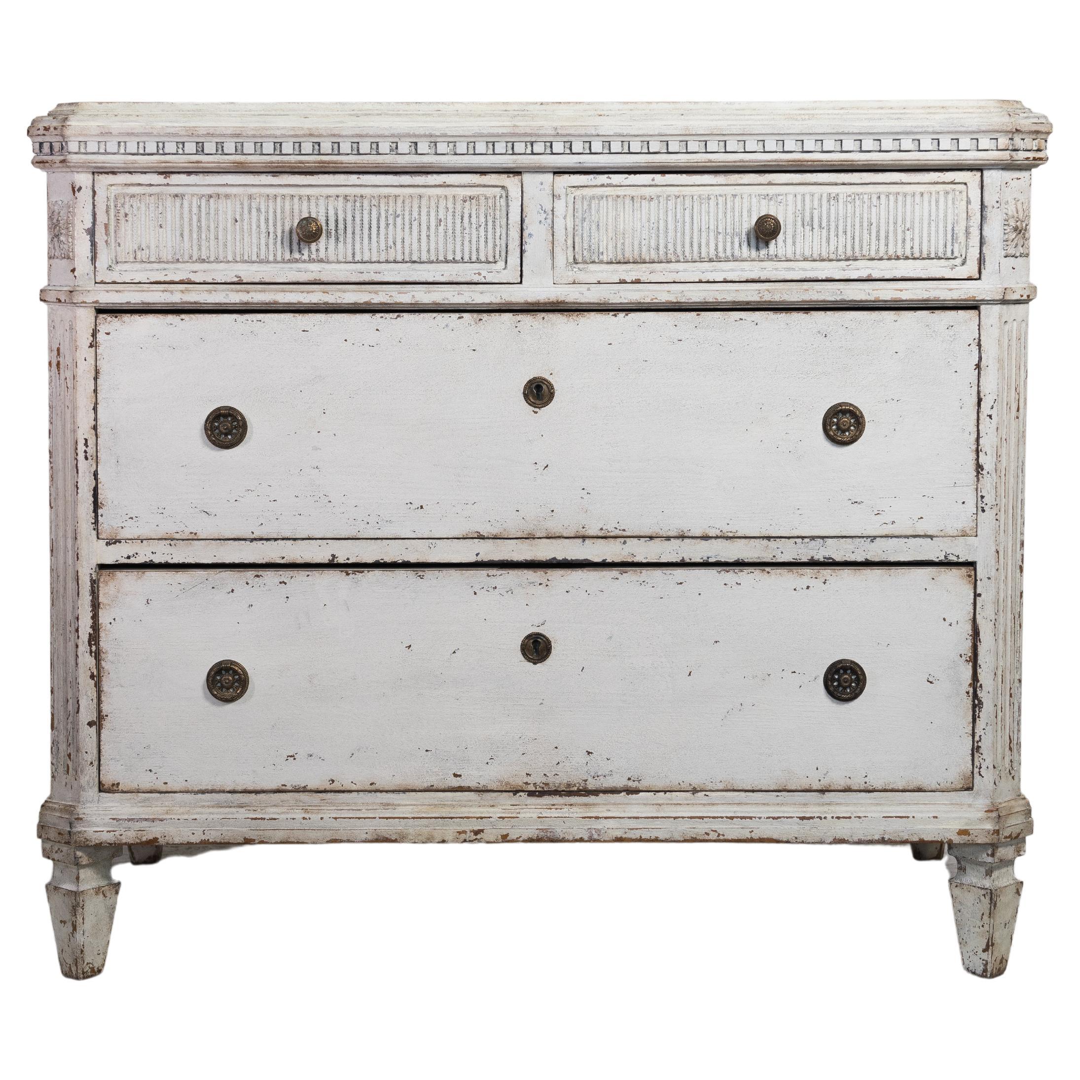 Swedish Gustavian Painted Chest of Drawers Commode Tallboy 1850 Grey White