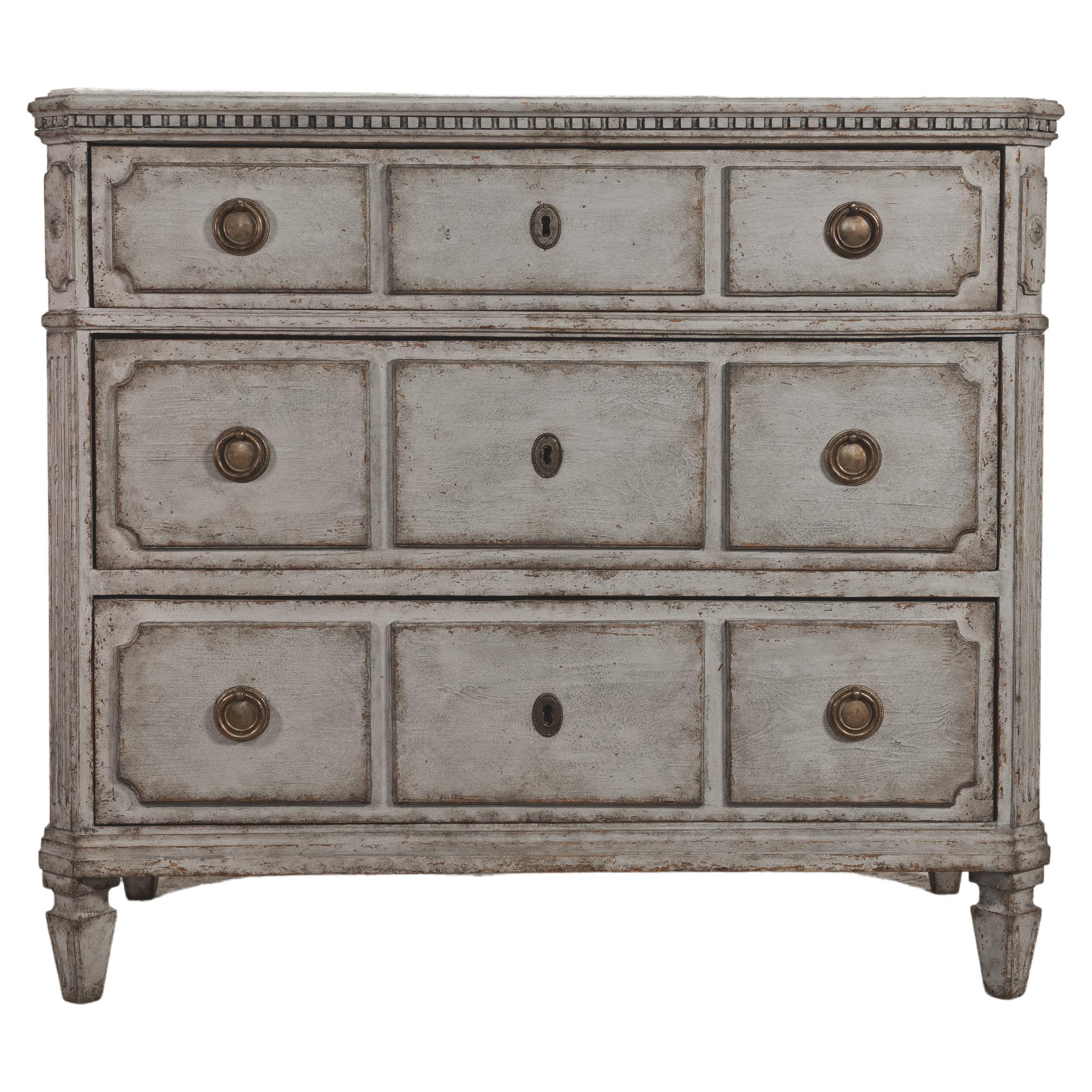 Swedish Gustavian Painted Chest of Drawers Commode Tallboy 1850 Grey White 