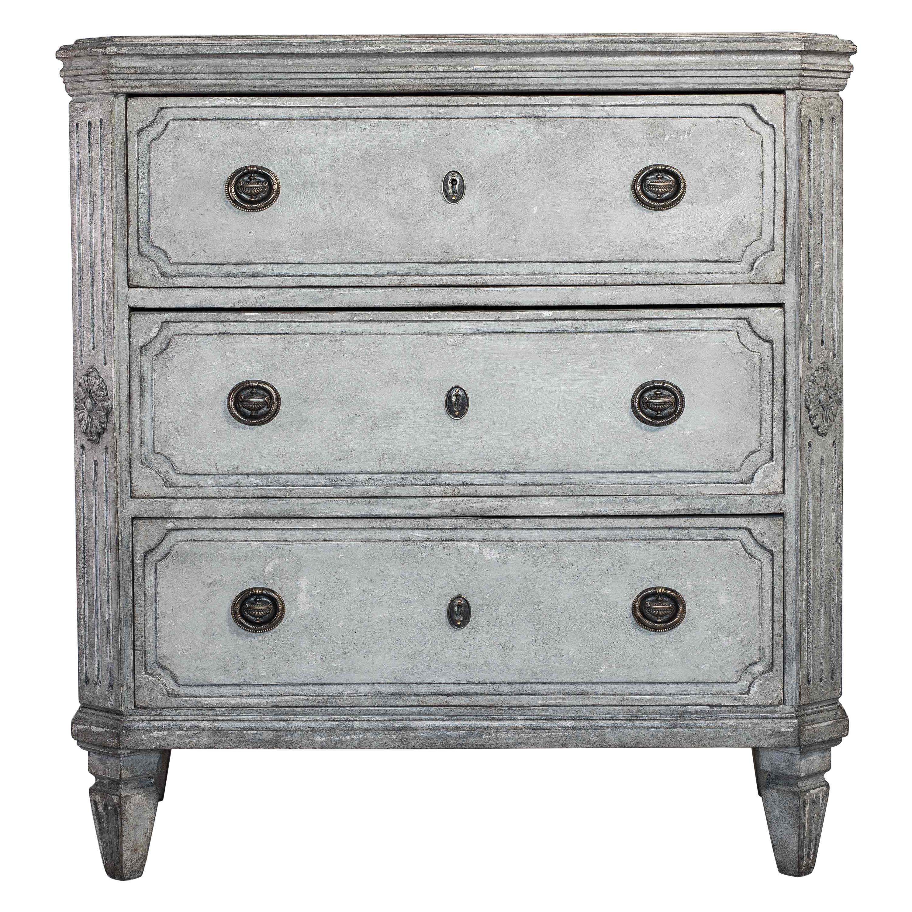 Swedish Gustavian Painted Chest of Drawers Commode Tallboy 1860 Grey White