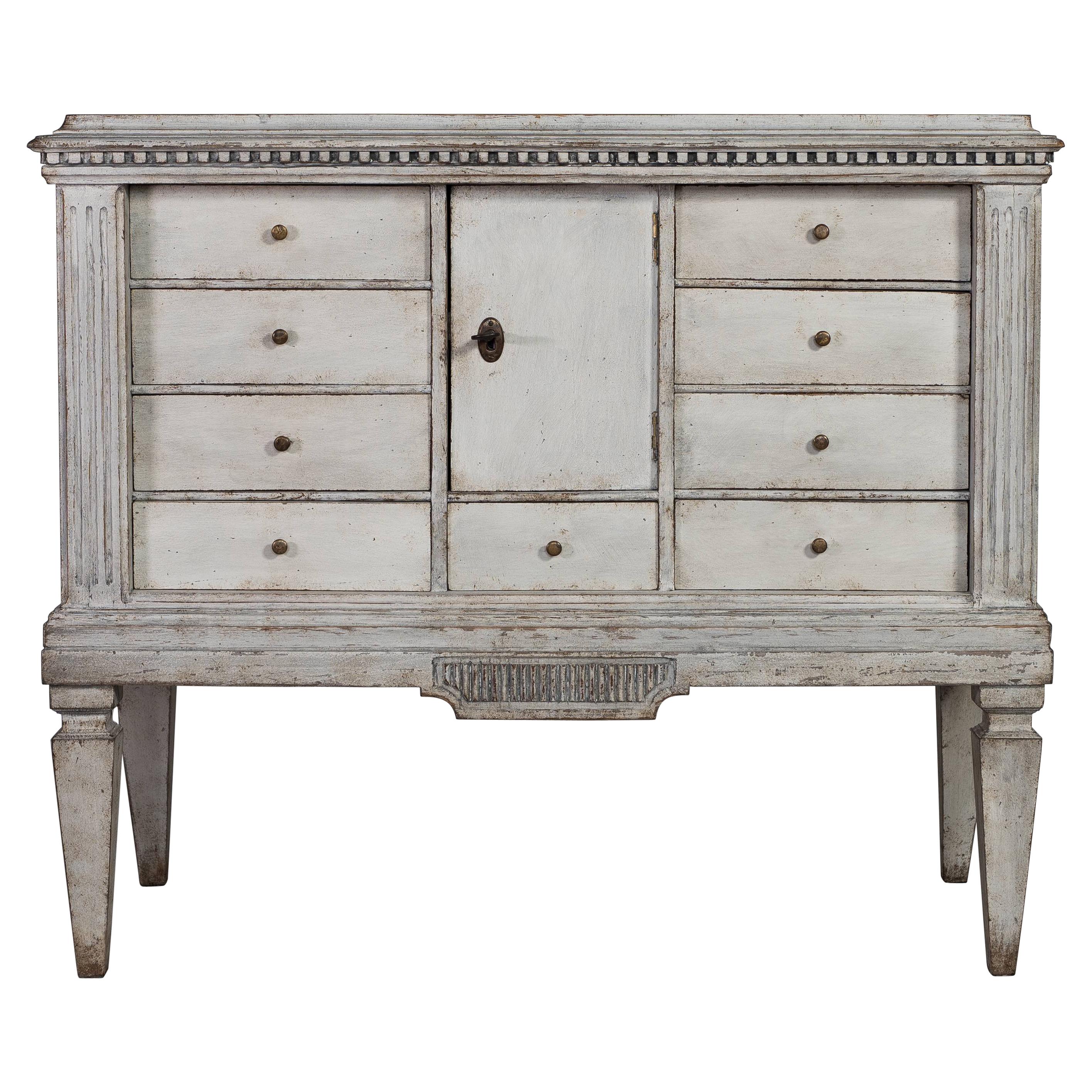 Swedish Gustavian Painted Chest of Drawers Commode Tallboy 1870 Grey White